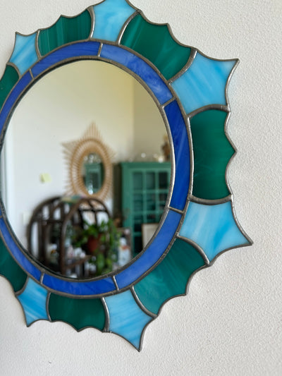 Miroir vitraux soudés bleus et verts