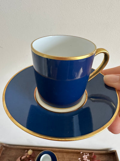 Tasses à café bleu nuit et or Porcelaine Legle Legrand Lebouc Or véritable