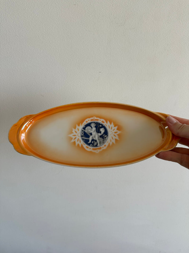 Plats de service en porcelaine de Tchécoslovaquie orange irisé
