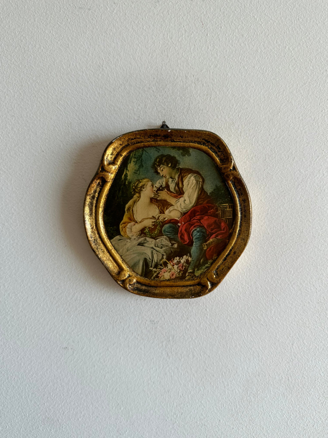 Scène d'époque sur bois encadrée, d'après François Boucher La musette