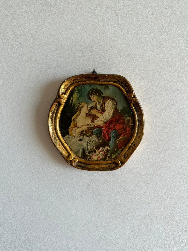 Scène d'époque sur bois encadrée, d'après François Boucher La musette