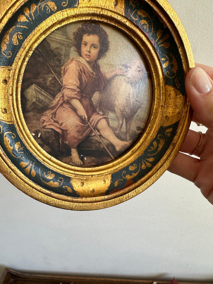 Médaillon en bois rond florentin Le Bon Pasteur