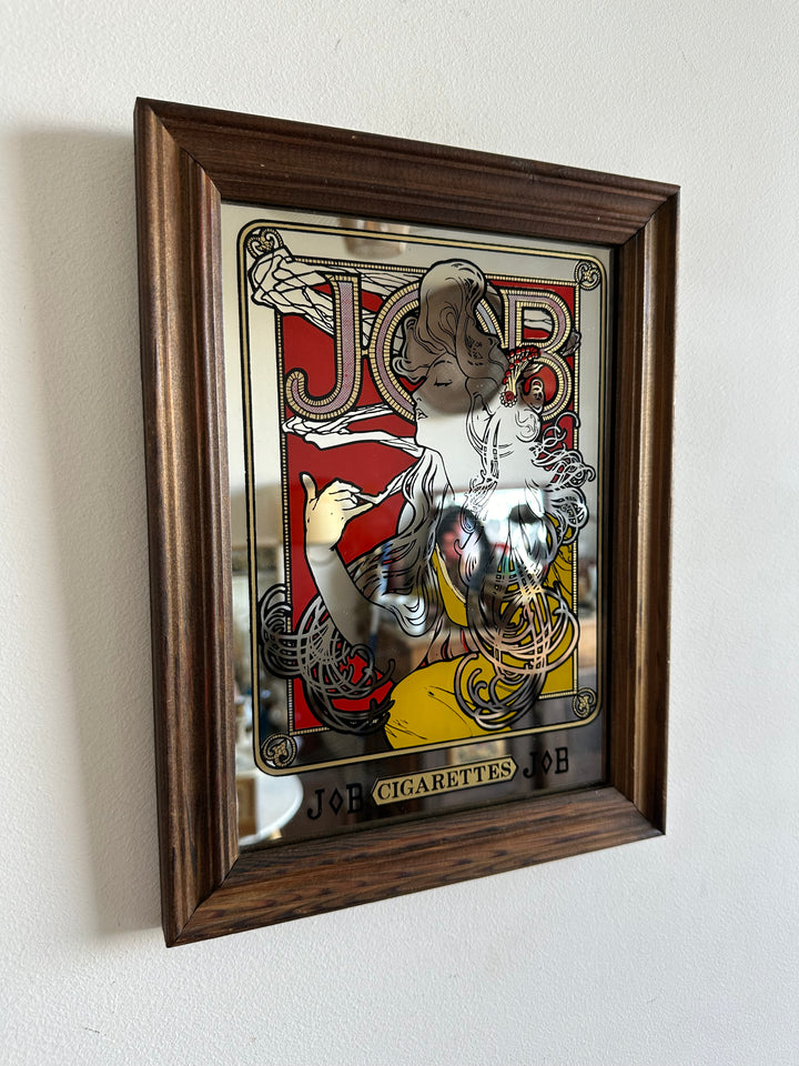 Miroir publicitaire Art Nouveau style Mucha Job cigarettes années 70.