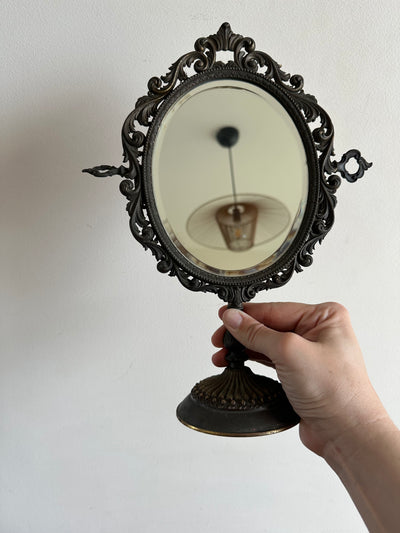 Miroir psyché biseauté en laiton sur pied en bronze