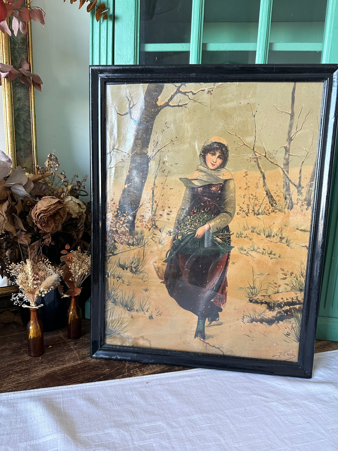 Chromolithographies des saisons encadrées époque Napoléon III