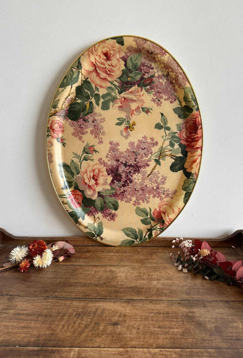 Plateau ovale XL en résine motifs fleurs made in England