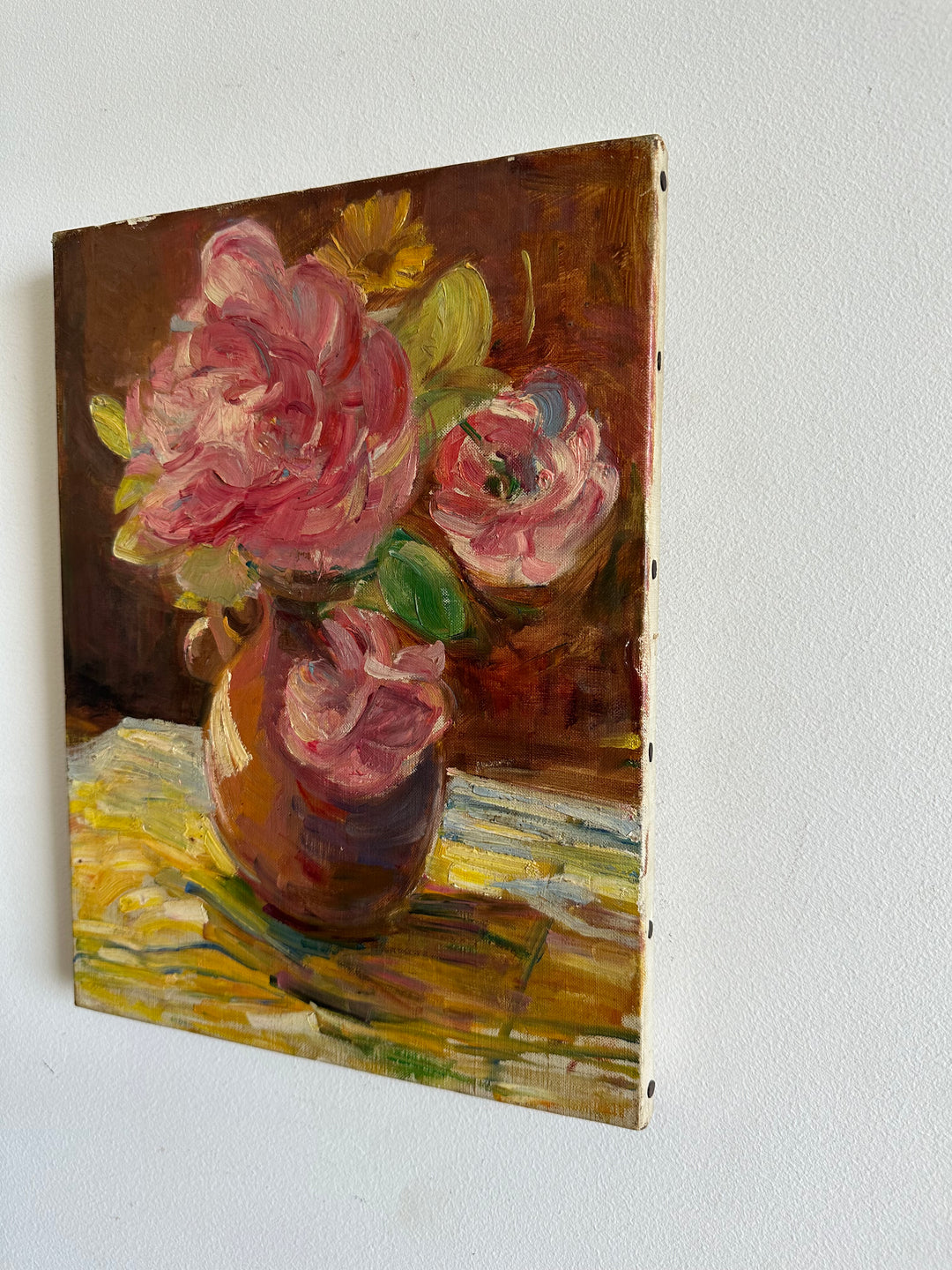 Bouquet de fleurs peint sur toile années 50