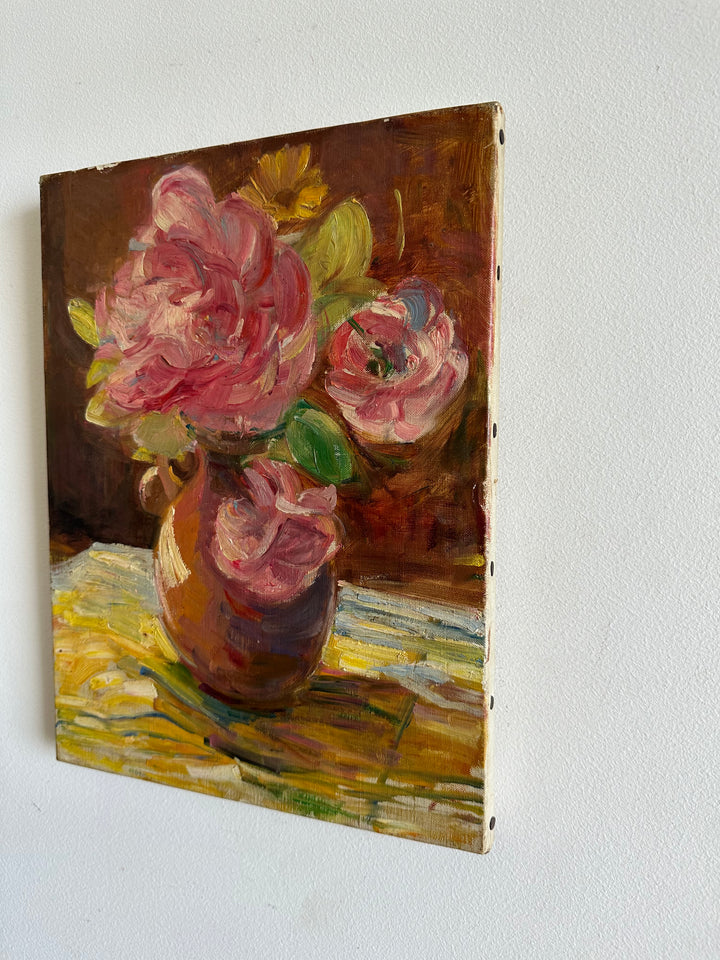 Bouquet de fleurs peint sur toile années 50
