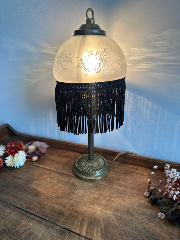 Lampe de chevet frange rideau de perles noires