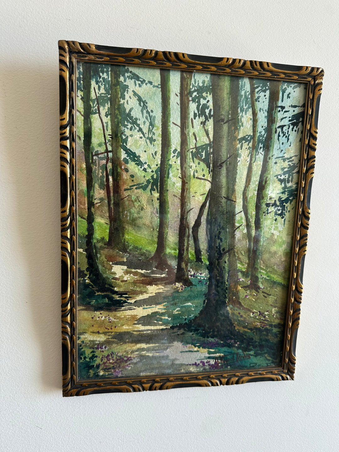 Aquarelle sous-bois signée année 1900
