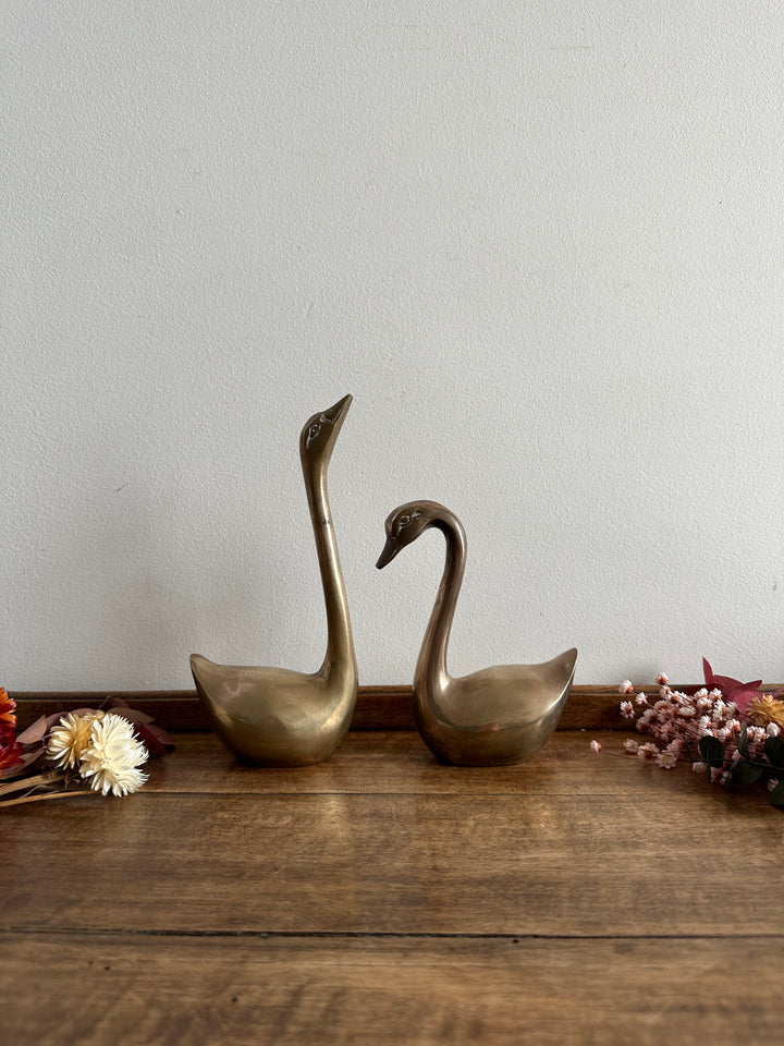 Cygnes en laiton anciens délicats