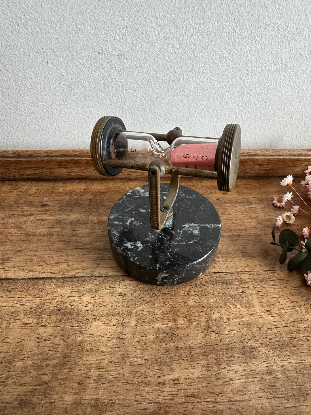 Sablier en laiton sur socle en marbre Telephone Timer
