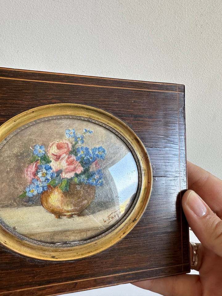 Peinture à l'huile signée dans cadre en bois ovale 19ème début XXème