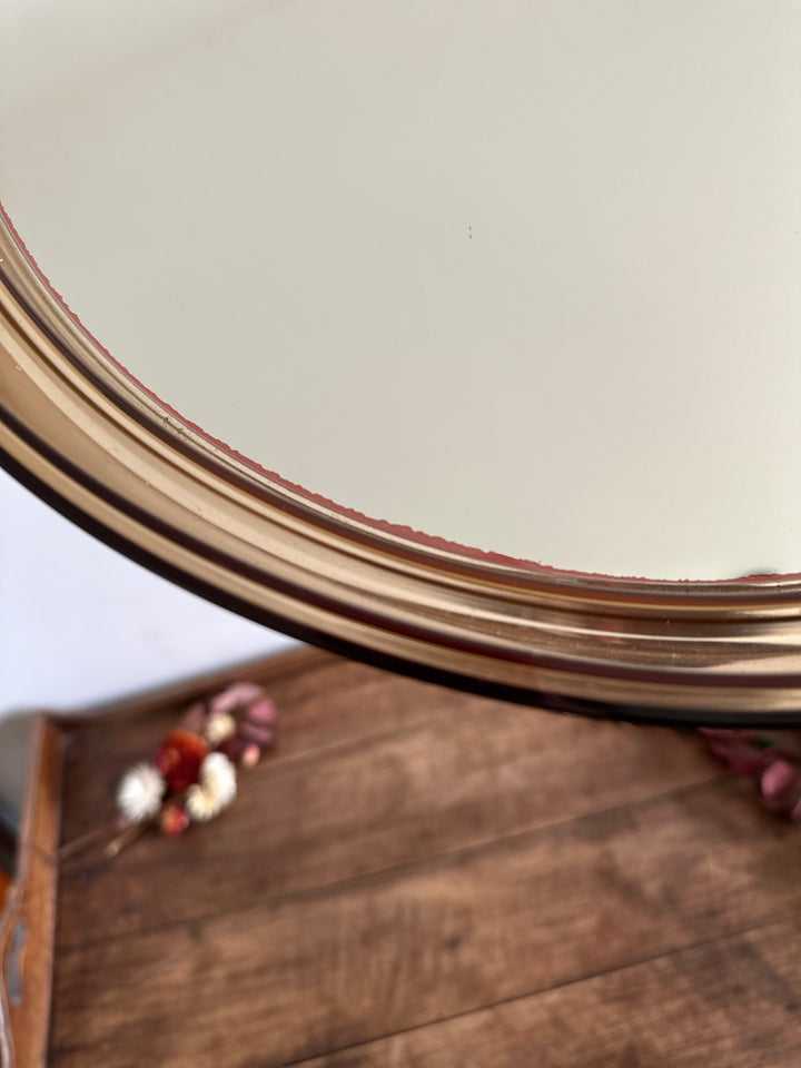 Miroir rond en plastique marron années 60-70
