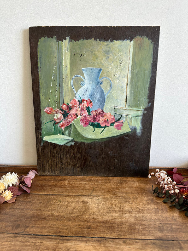 Peinture sur bois effet inachevé années 50