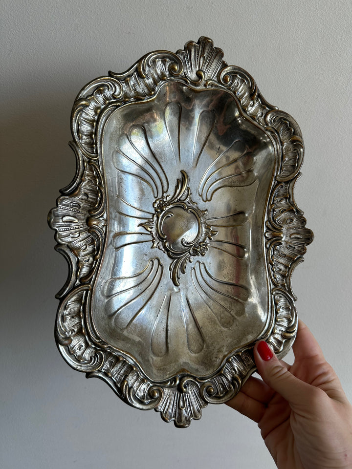 Vide poche Art Nouveau en alliage cuivre et métal argenté