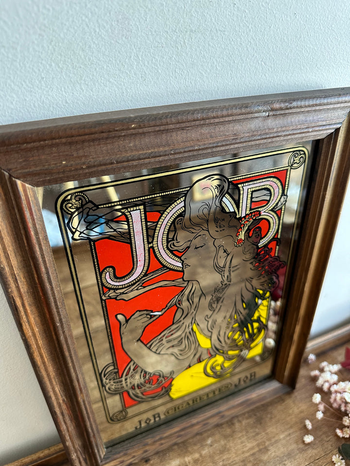 Miroir publicitaire Art Nouveau style Mucha Job cigarettes années 70.