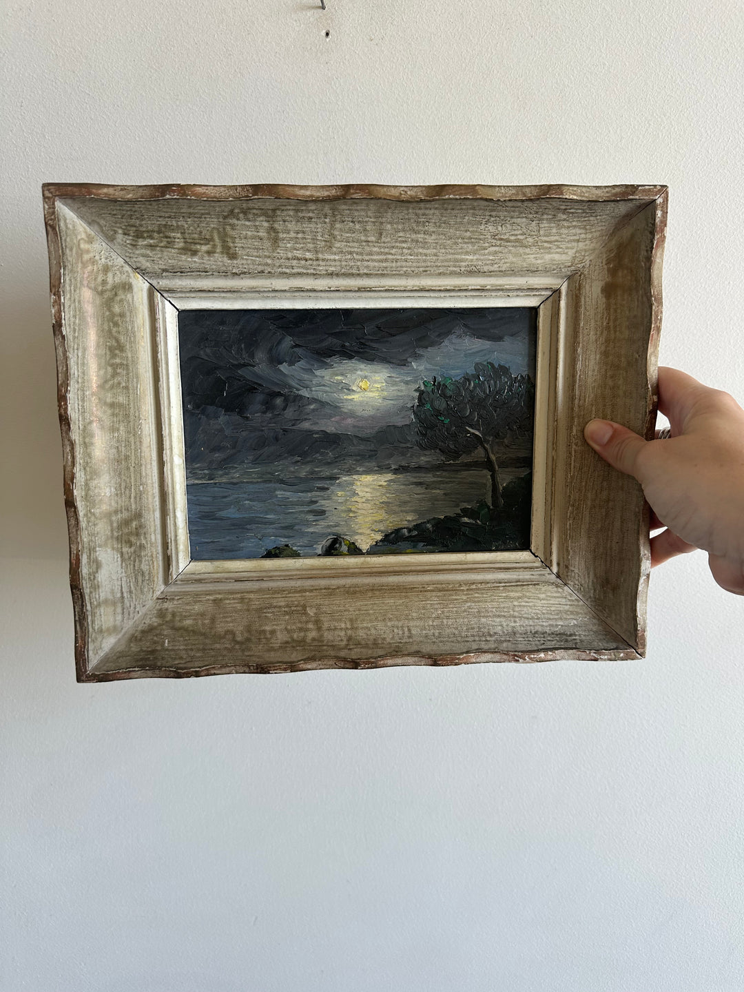 Peinture à l'huile bord de mer au clair de lune