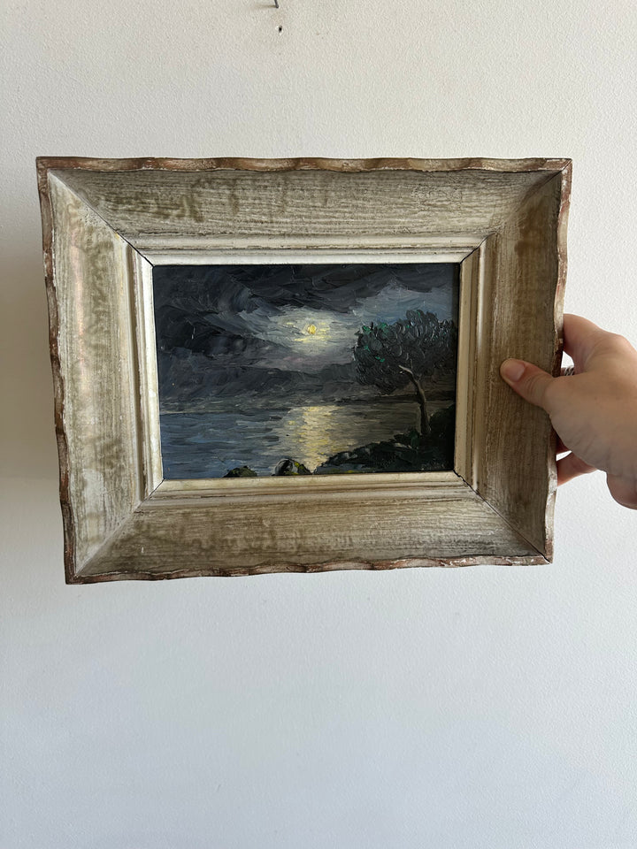 Peinture à l'huile bord de mer au clair de lune