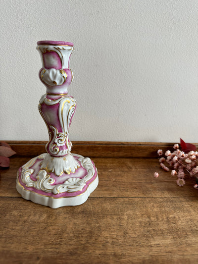Bougeoir en porcelaine peint à la main rose et or