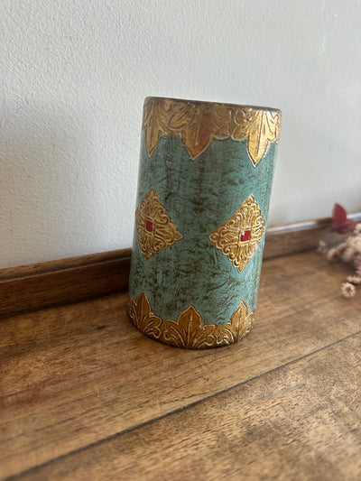 Pot à crayons en bois décoré style florentin bleu et or