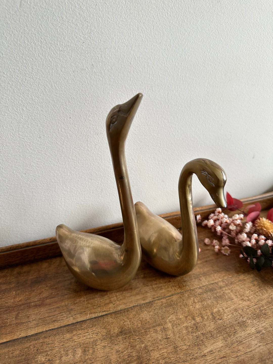 Cygnes en laiton anciens délicats