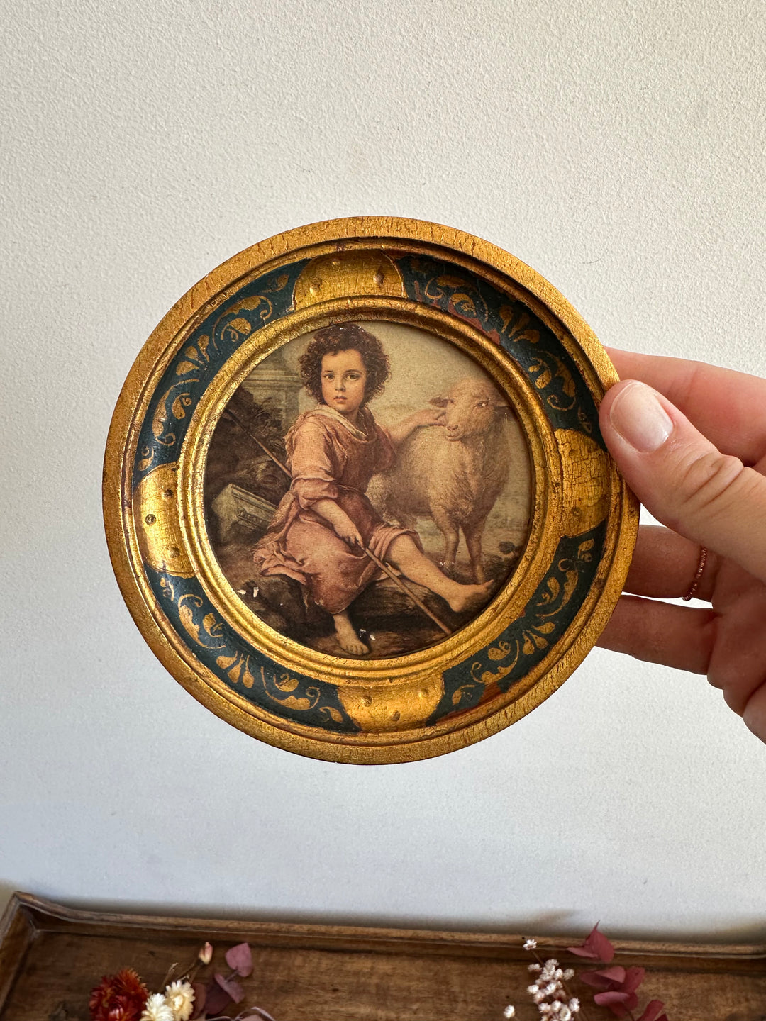 Médaillon en bois rond florentin Le Bon Pasteur