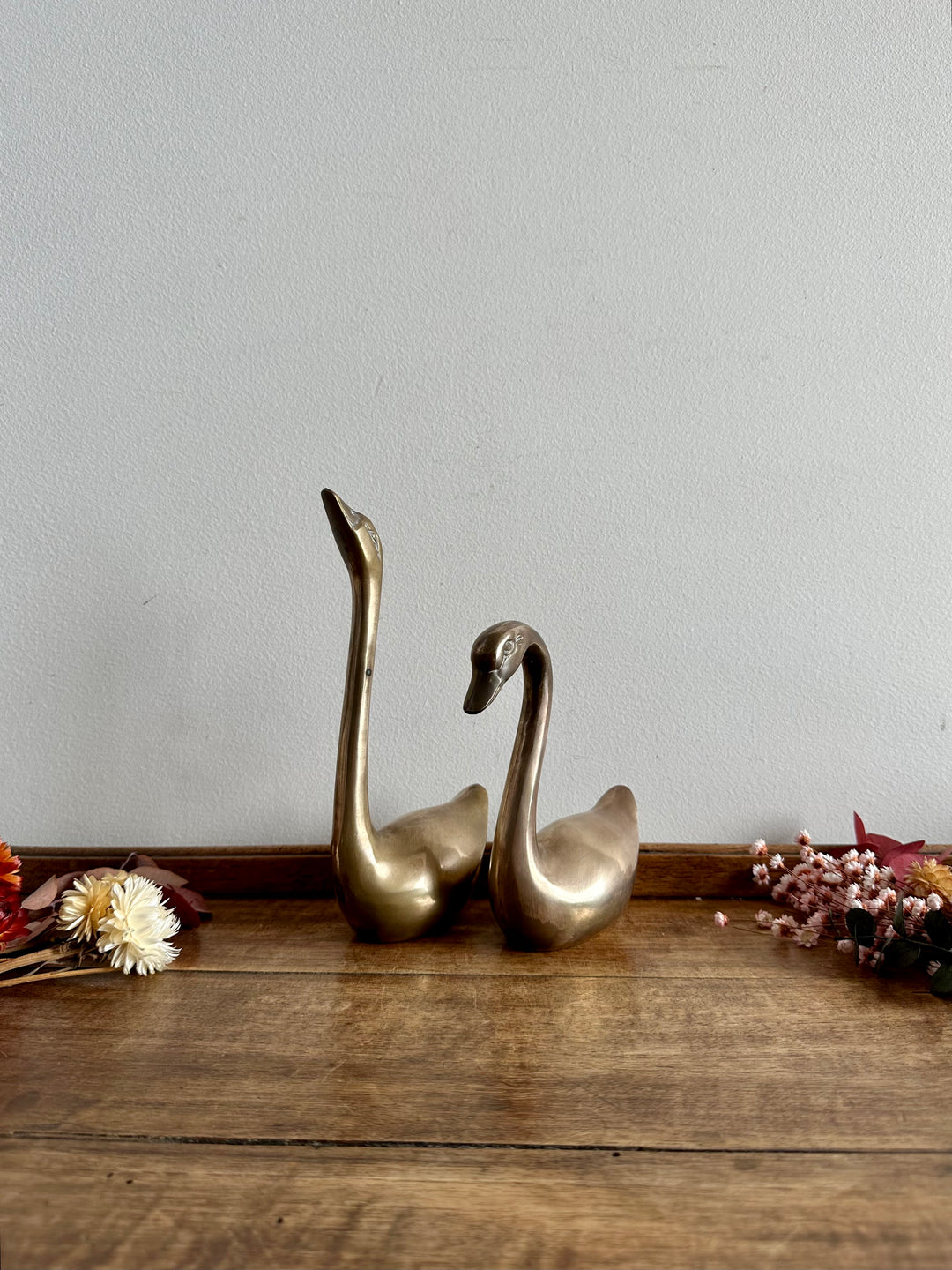 Cygnes en laiton anciens délicats