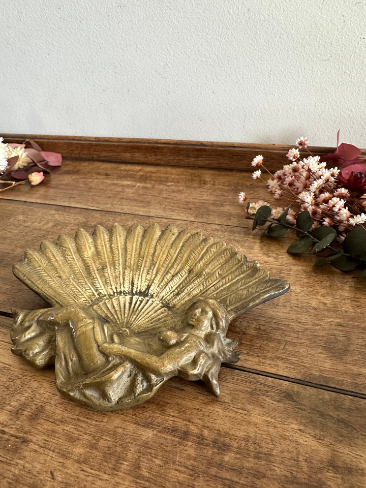 Vide poche jeune femme éventail en bronze