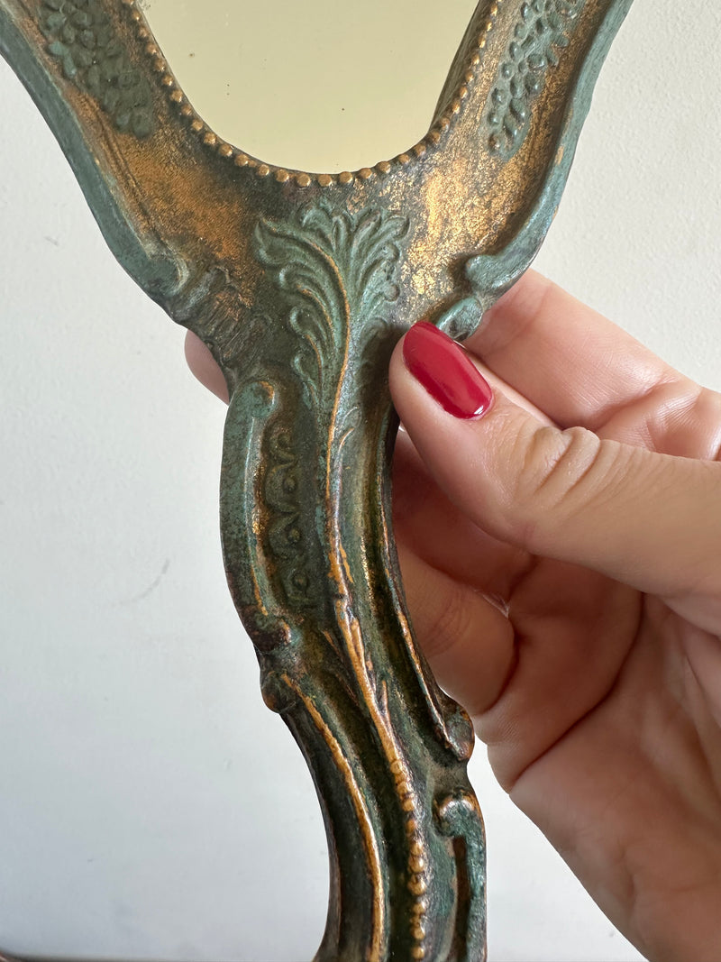 Miroir à main en bois style florentin or et vert