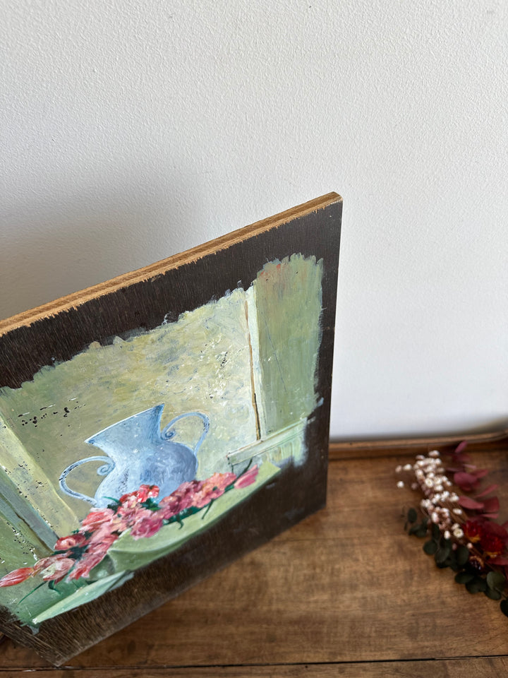 Peinture sur bois effet inachevé années 50
