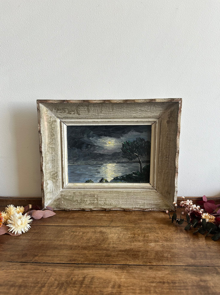 Peinture à l'huile bord de mer au clair de lune