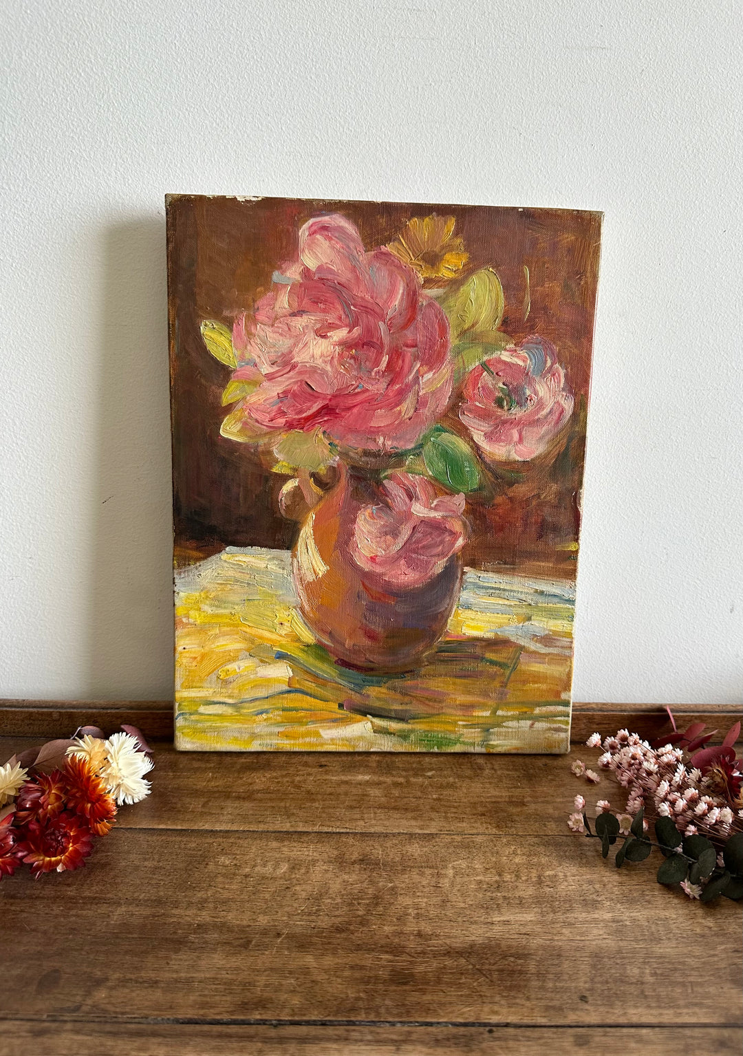 Bouquet de fleurs peint sur toile années 50