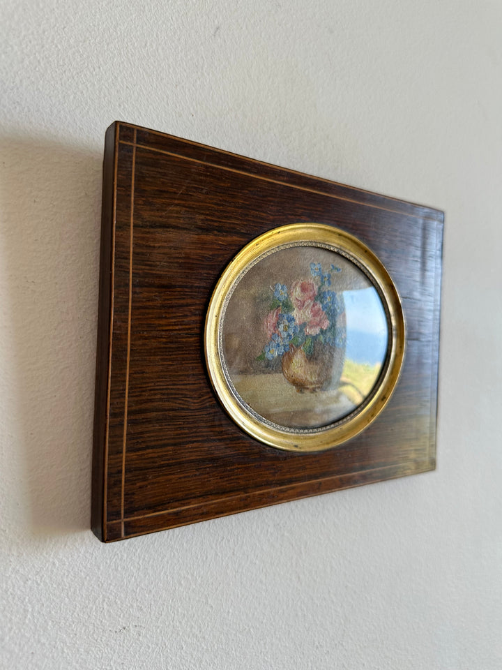 Peinture à l'huile signée dans cadre en bois ovale 19ème début XXème