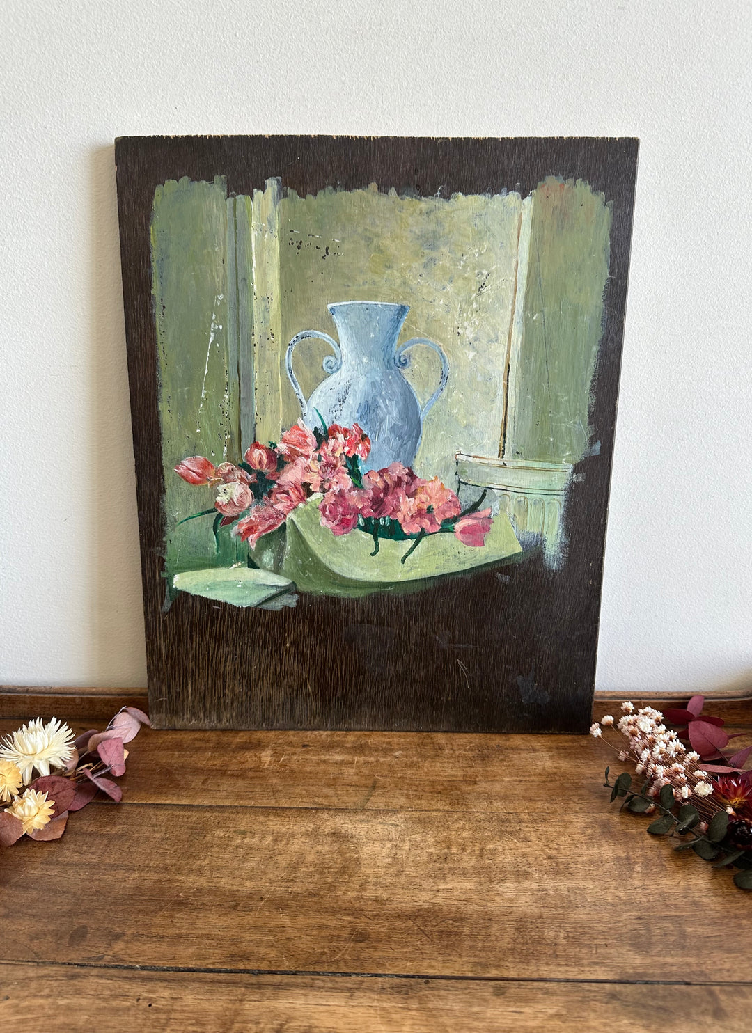 Peinture sur bois effet inachevé années 50