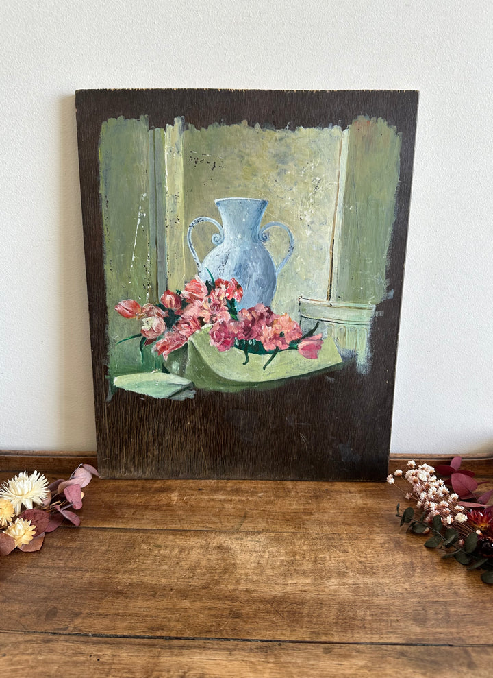 Peinture sur bois effet inachevé années 50