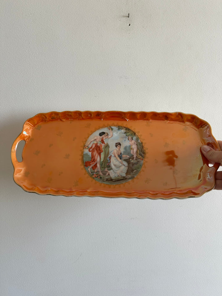 Plats de service en porcelaine de Tchécoslovaquie orange irisé