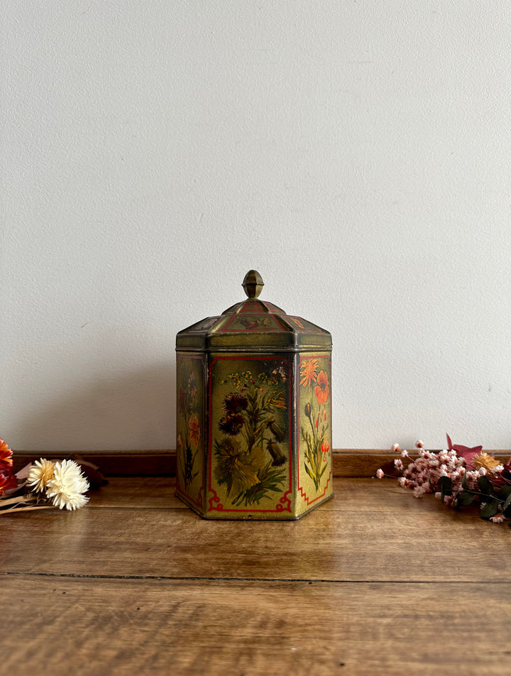 Boite en métal très ancienne motifs fleuris