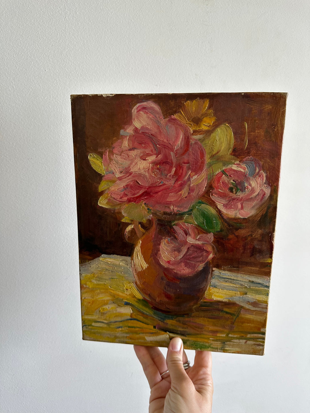 Bouquet de fleurs peint sur toile années 50