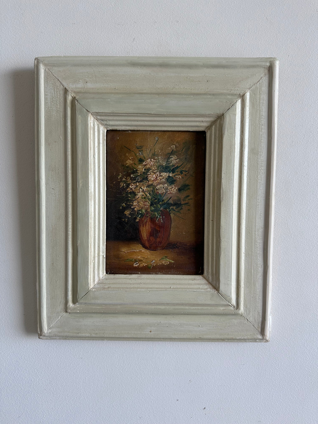Peinture sur planche nuances marrons encadrement bois blanc épais
