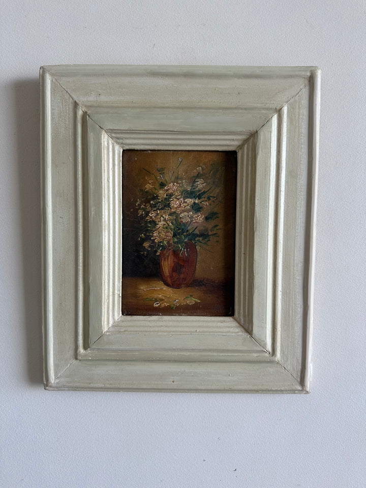 Peinture sur planche nuances marrons encadrement bois blanc épais