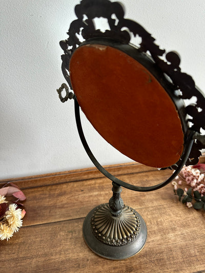Miroir psyché biseauté en laiton sur pied en bronze