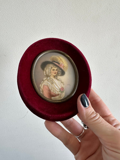 Miniature sur ivoire signée Duchesse de Devonshire d'après Gainsborough