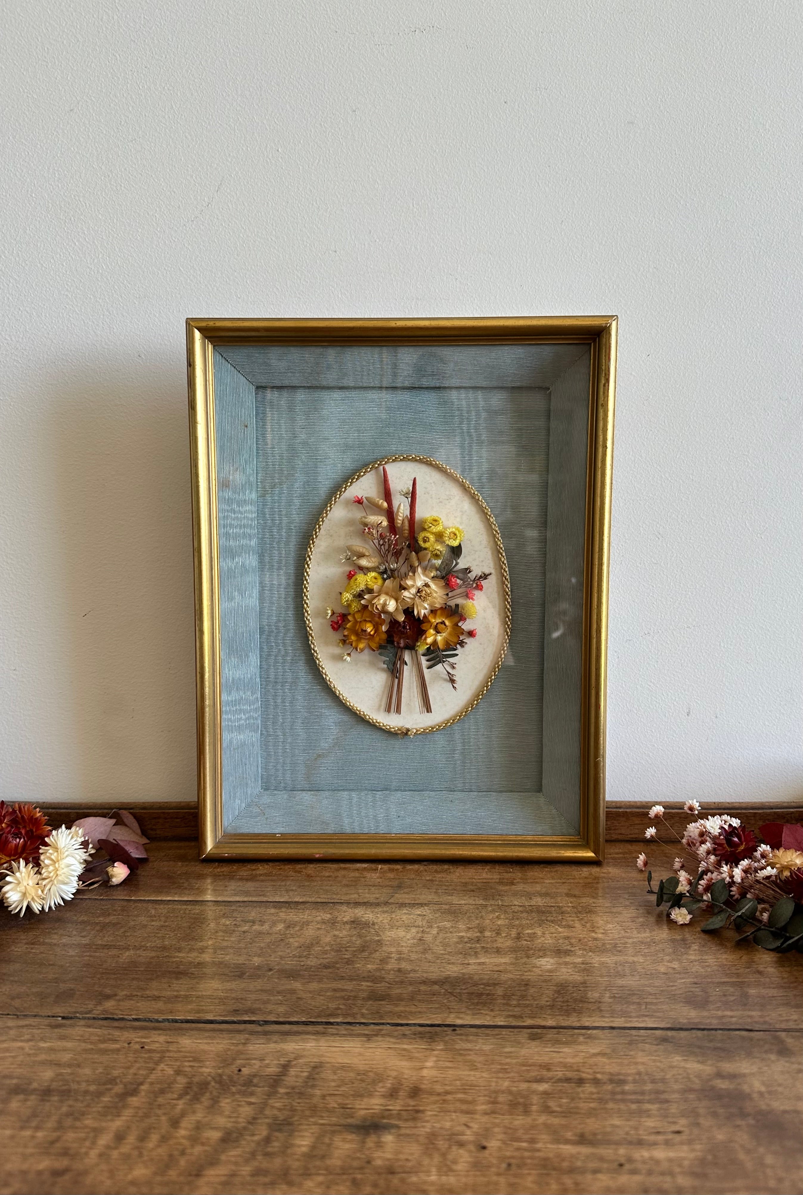 Cadre En Bois Rustique Fait Main - Broderie Crewel Vintage Fleur Et Bougie - 6,5 X 6,5