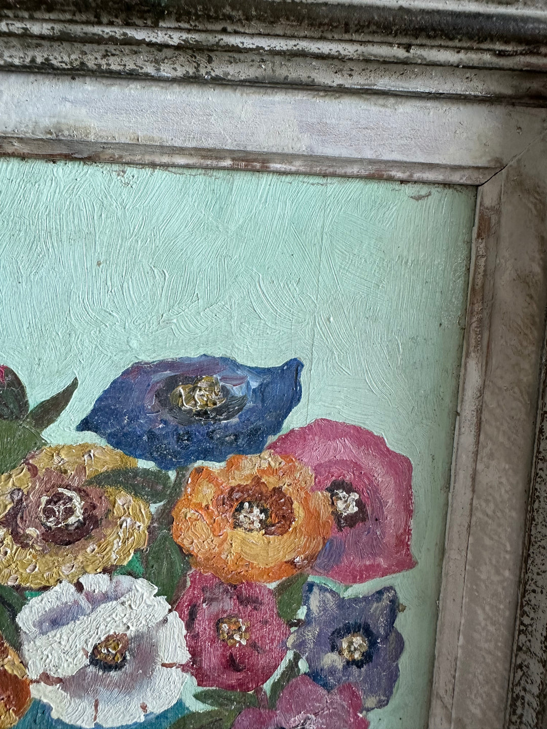 Peinture sur planche signée tons pastel années 60