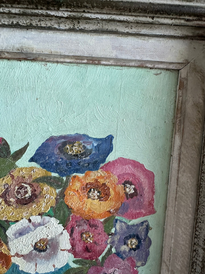 Peinture sur planche signée tons pastel années 60