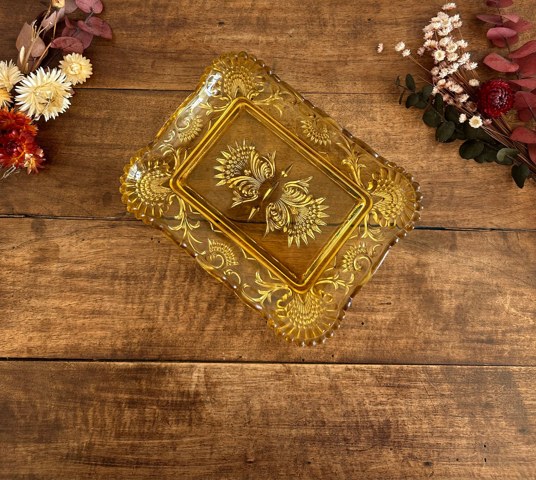 Plateau vide poche en verre taillé jaune