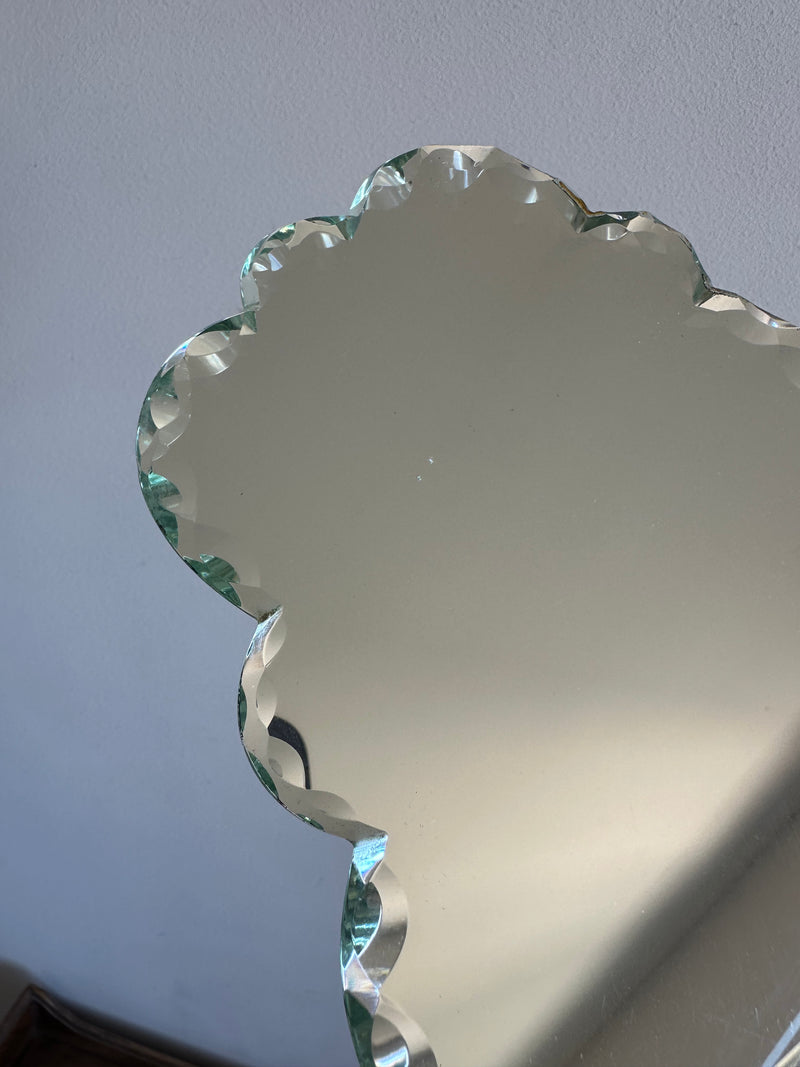 Miroir à main en verre biseauté années 50 style art déco