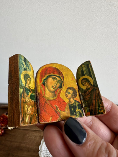 Triptyque religieux en bois taille mini