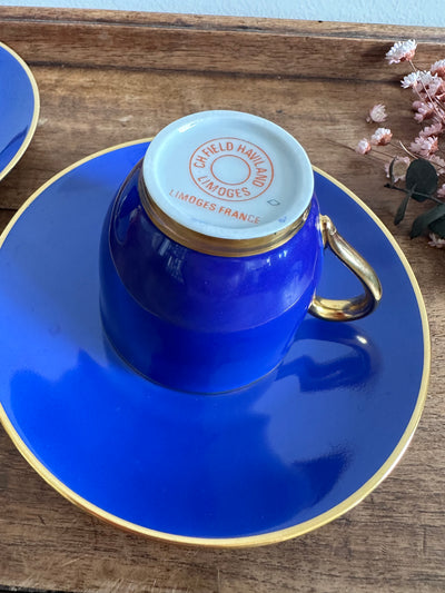 Tasses à café Haviland bleu pastel et or